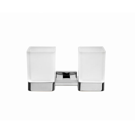 PORTABICCHIERE A PARETE CON 2 BICCHIERI IN VETRO SATINATO DN/A1810F