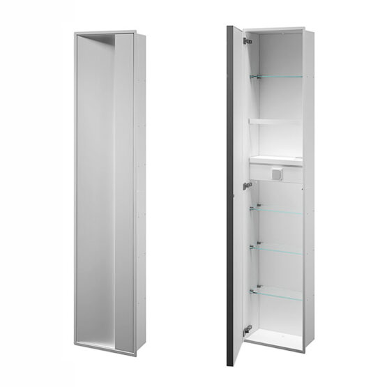 MODULO INCASSO CON MENSOLE IN VETRO, PORTASCIUGACAPELLI, ANTA BATTENTE CON SPECCHIO INTERNO DN/A8035B
