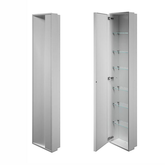 MODULO SEMINCASSO CON MENSOLE IN VETRO, ANTA BATTENTE E SPECCHIO INTERNO DN/A8036A