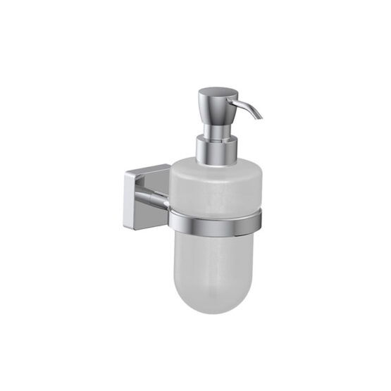 SPANDISAPONE A PARETE CON CONTENITORE IN VETRO SATINATO, EROGATORE IN OTTONE CROMATO DN/A30120
