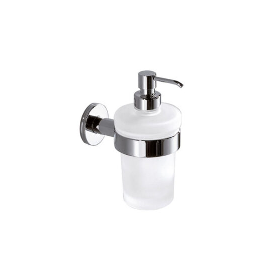SPANDISAPONE A PARETE CON CONTENITORE IN VETRO SATINATO, EROGATORE IN OTTONE CROMATO DN/A46670